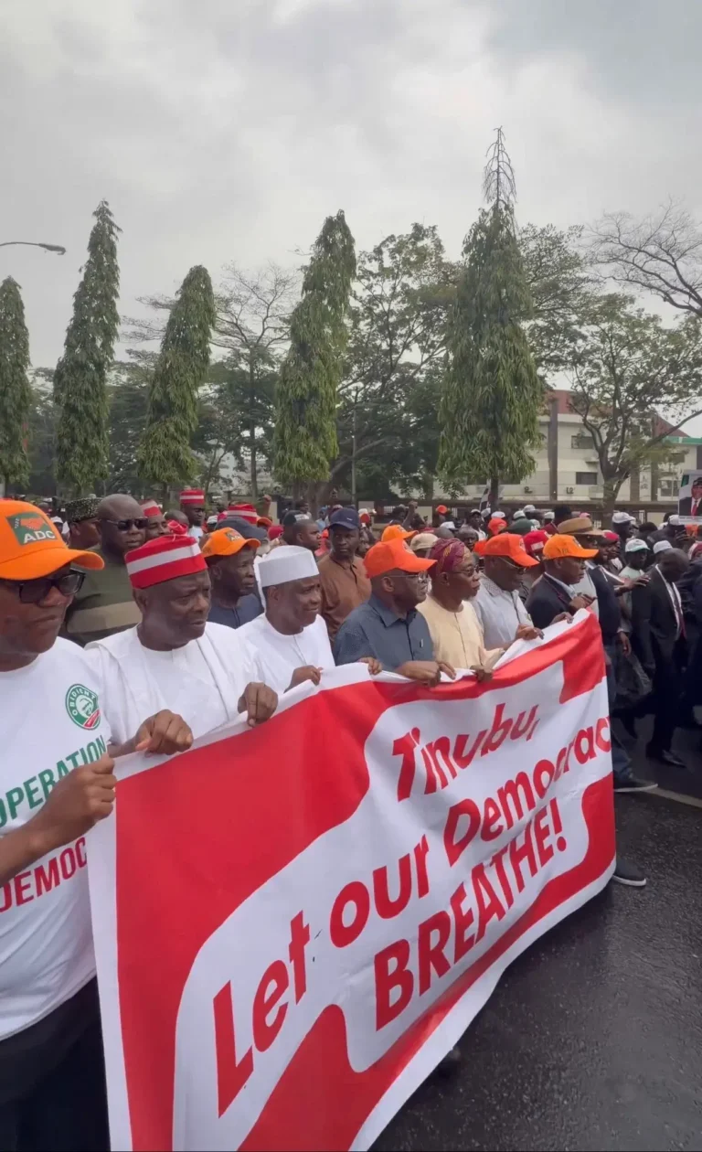 Political Heavyweights Lead Mass Protest to INEC Headquarters Ahead of 2027 Elections Atiku, Obi, Kwankwaso, Aregbesola Lead Protest March to INEC Headquarters
